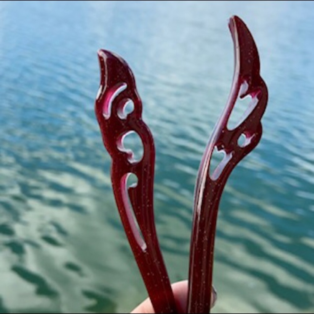 SALE ! 2 for $25 Red Handmade hair pin stick - Picture 5 of 14